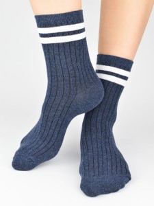 SB154-B-03 Skarpety bawełniane chłopięce 2paski jeans melanż