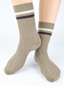 SW024-W-02 Skarpety z wełną paski kawa