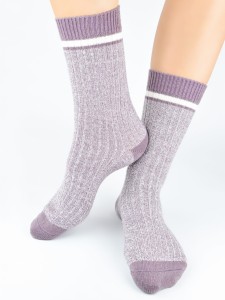 SW030-W-03 Skarpety z wełną prążek pasek róż melanż EUR 36-41