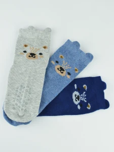 SB172-B-01 Skarpety bawełniane chłopięce do raczkowania z silikonem mix