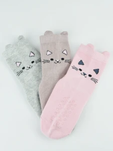 SB172-G-01 Skarpety bawełniane dziewczęce do raczkowania z silikonem mix