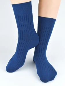 SB177-M-06 Skarpety męskie eleganckie prążek ciemny niebieski