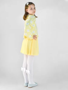 RB028-G-01 Rajstopy bawełniane z żakardowym wzorem z kokardą białe