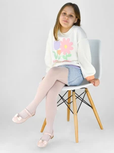 RB029-G-01 Rajstopy bawełniane z żakardowym wzorem z kokardą pudrowy róż