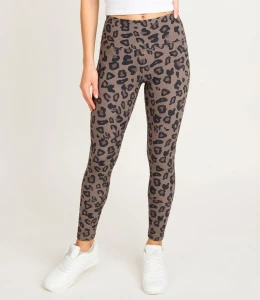 LE010-W-01 Legginsy wzorowane lampart brąz