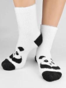 SP029-W-02 Skarpety puchate damskie panda ecru