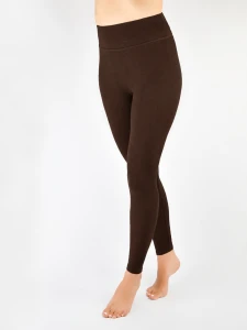 LE004-W-03 Legginsy wysoki stan i wąski pasek ciemny brąz