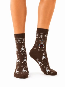 SB180-W-07 Skarpety bawełniane XMAS miś brąz