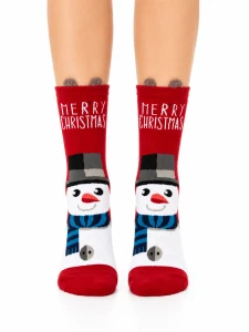 SB180-W-08 Skarpety bawełniane XMAS bałwan czerwone
