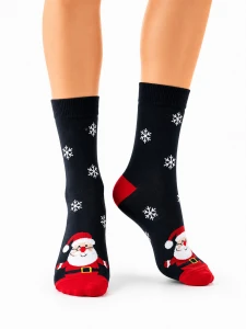 SB180-W-12 Skarpety bawełniane XMAS Mikołaj granat