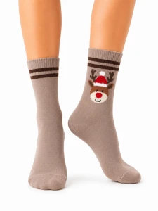 SB180-W-14 Skarpety bawełniane XMAS renifer cappuccino