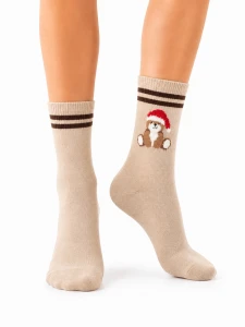 SB180-W-15 Skarpety bawełniane XMAS miś beż